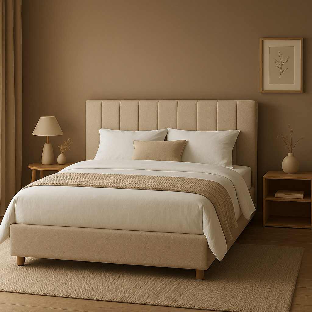 Tête de lit design en 120 cm de large, pour un aménagement de chambre élégant et cosy.