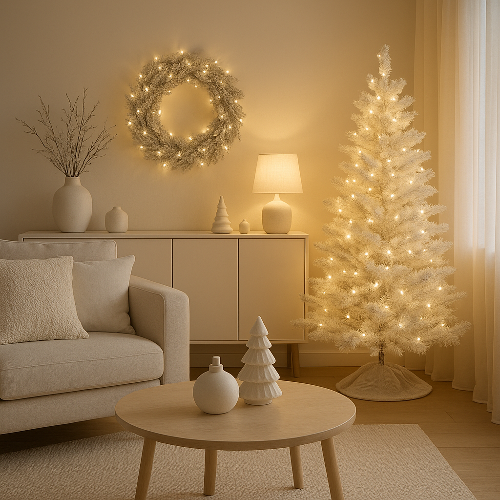 Décoration de Noël blanche et lumineuse pour une ambiance hivernale élégante