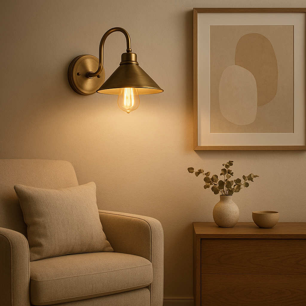 Applique murale vintage en laiton, idéale pour un éclairage d'ambiance rétro et élégant.