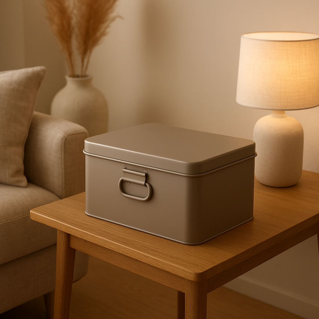 Boîte de rangement en métal élégante pour optimiser l'organisation de votre intérieur