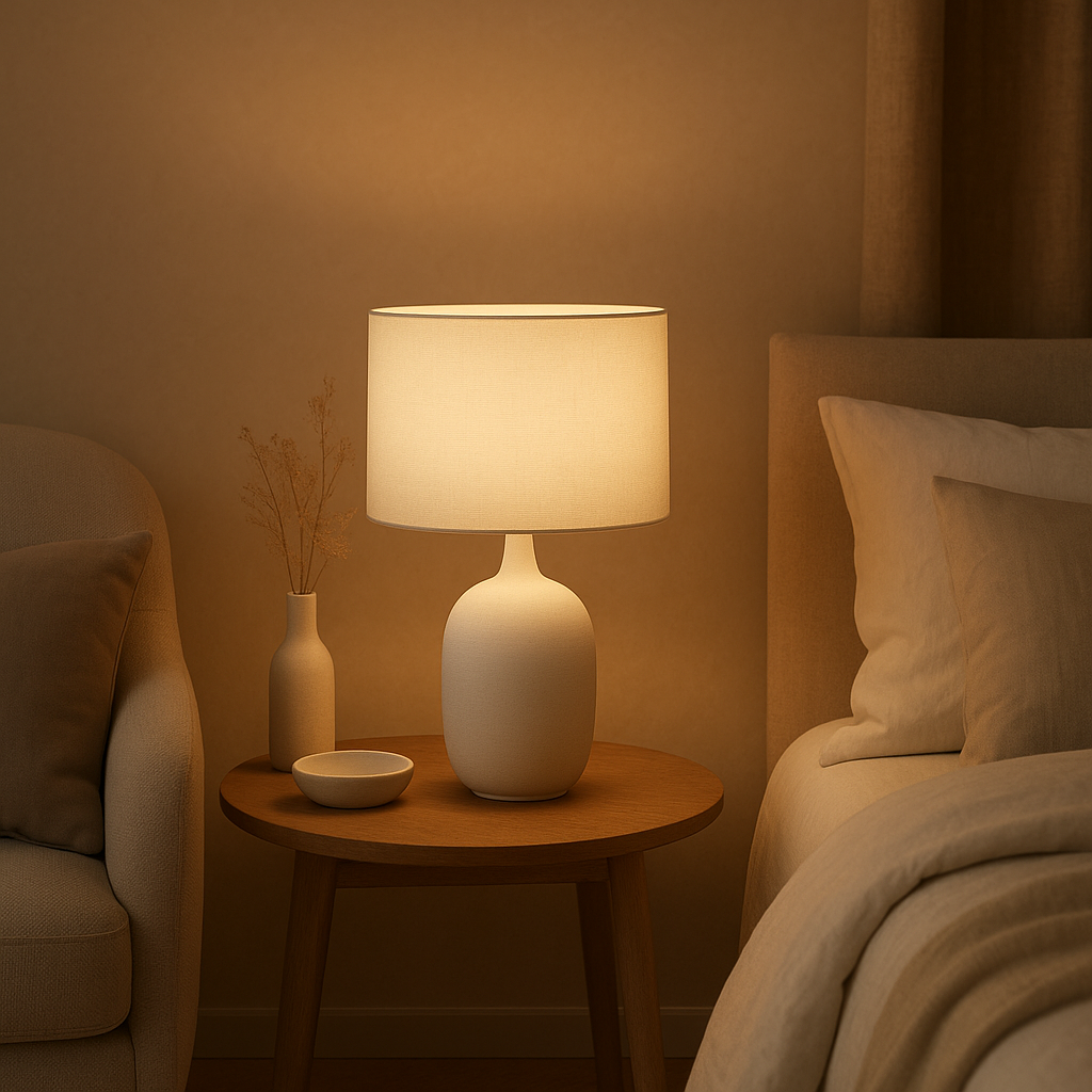 Lampe de chevet design pour une ambiance lumineuse et chaleureuse dans votre chambre.