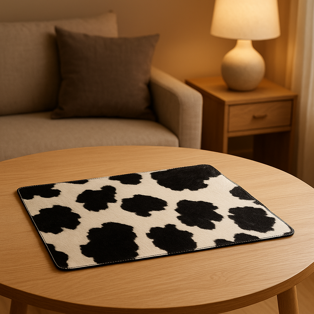 Set de table en po de vache naturel, protection elegante pour vos surfaces.