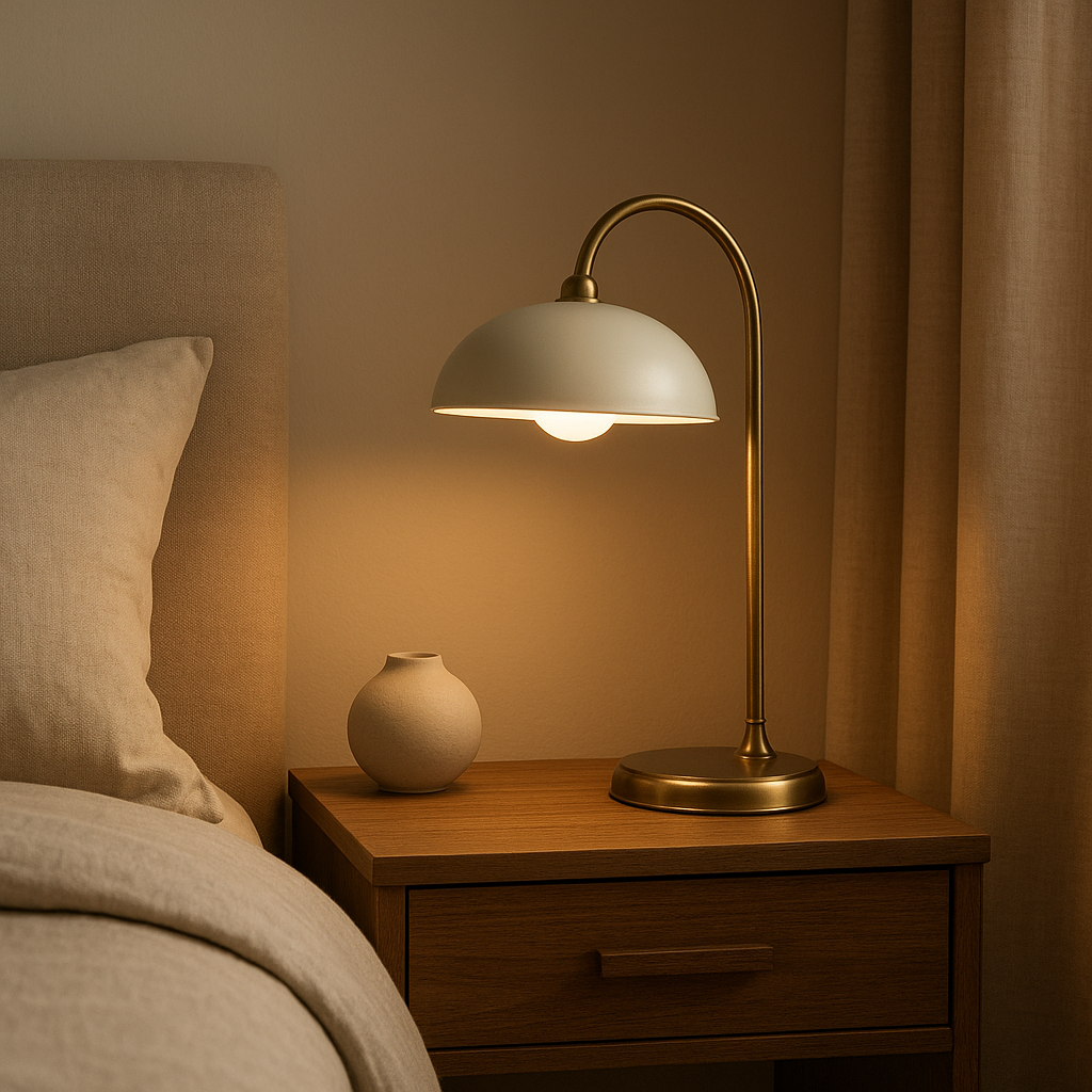 Lampe de chevet vintage en laiton avec abat-jour en tissu pour une ambiance chaleureuse