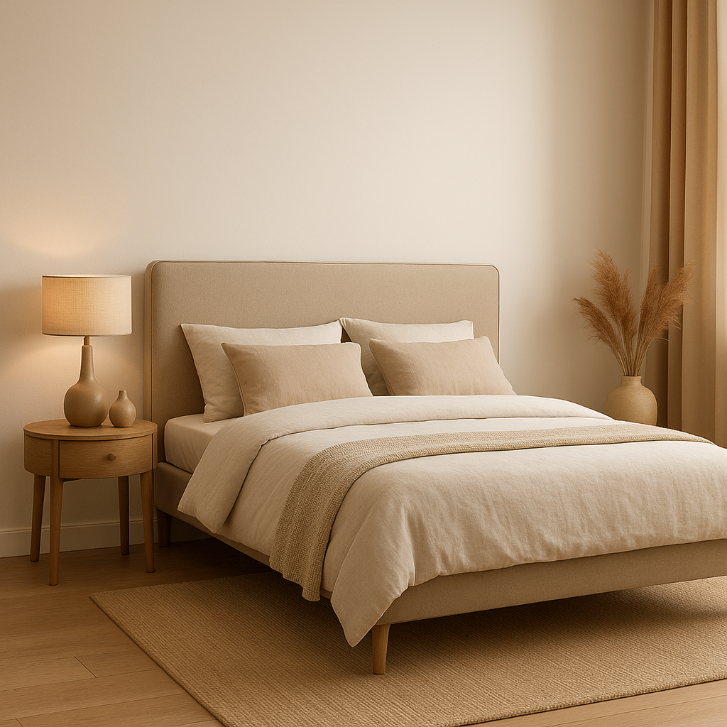Tête de lit 140 cm en tissu gris, design moderne pour chambre à coucher