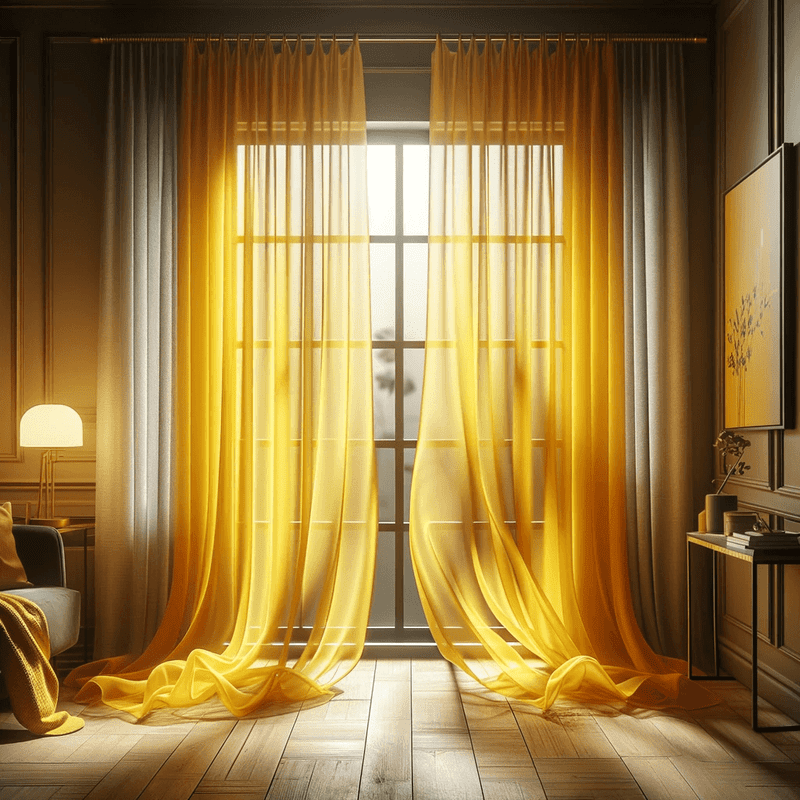 Un voilage jaune moutarde, léger et lumineux, apportant une touche chaleureuse et moderne à votre intérieur.