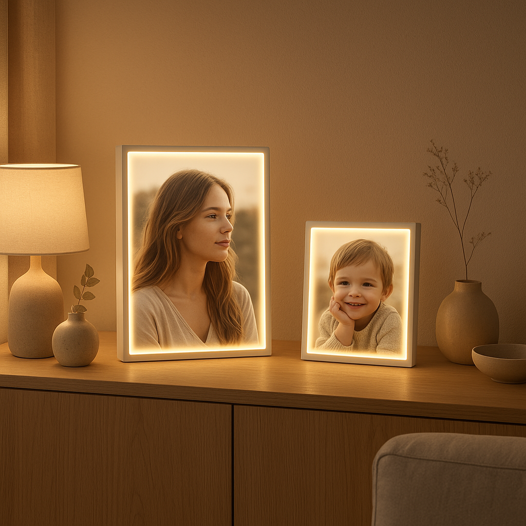 Cadre photo lumineux LED pour afficher et sublimer vos souvenirs en décoration intérieure