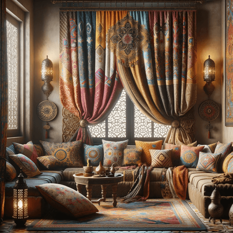 Des rideaux marocains aux motifs colorés et délicats, apportant une touche d'exotisme et d'élégance à votre intérieur.