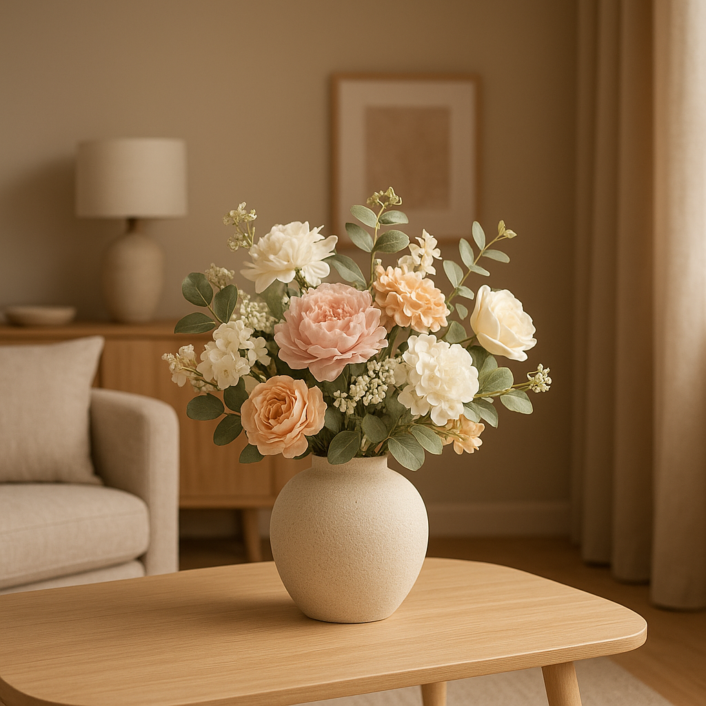 Bouquet de fleurs artificielles élégant pour une décoration intérieure durable et colorée.