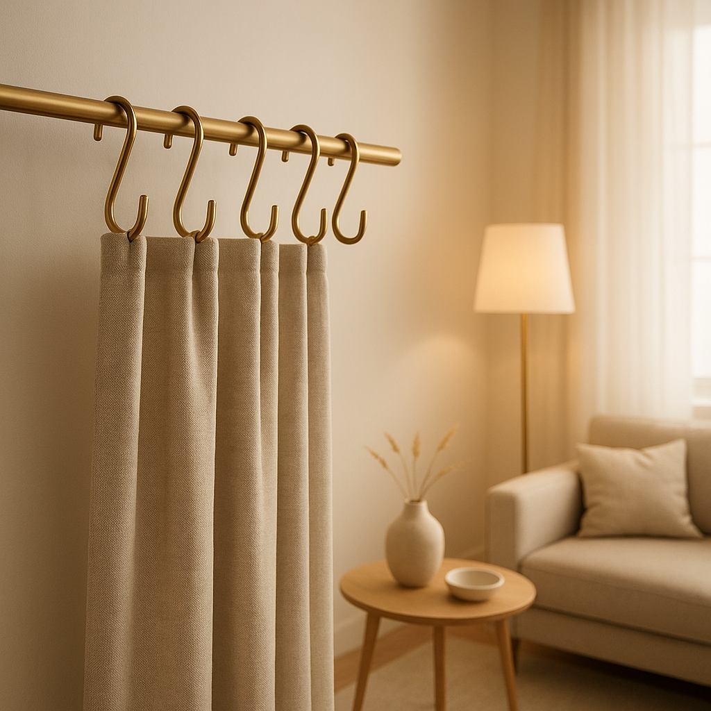Crochets pour rideau design et robustes, parfaits pour suspendre tous types de rideaux d'intérieur.