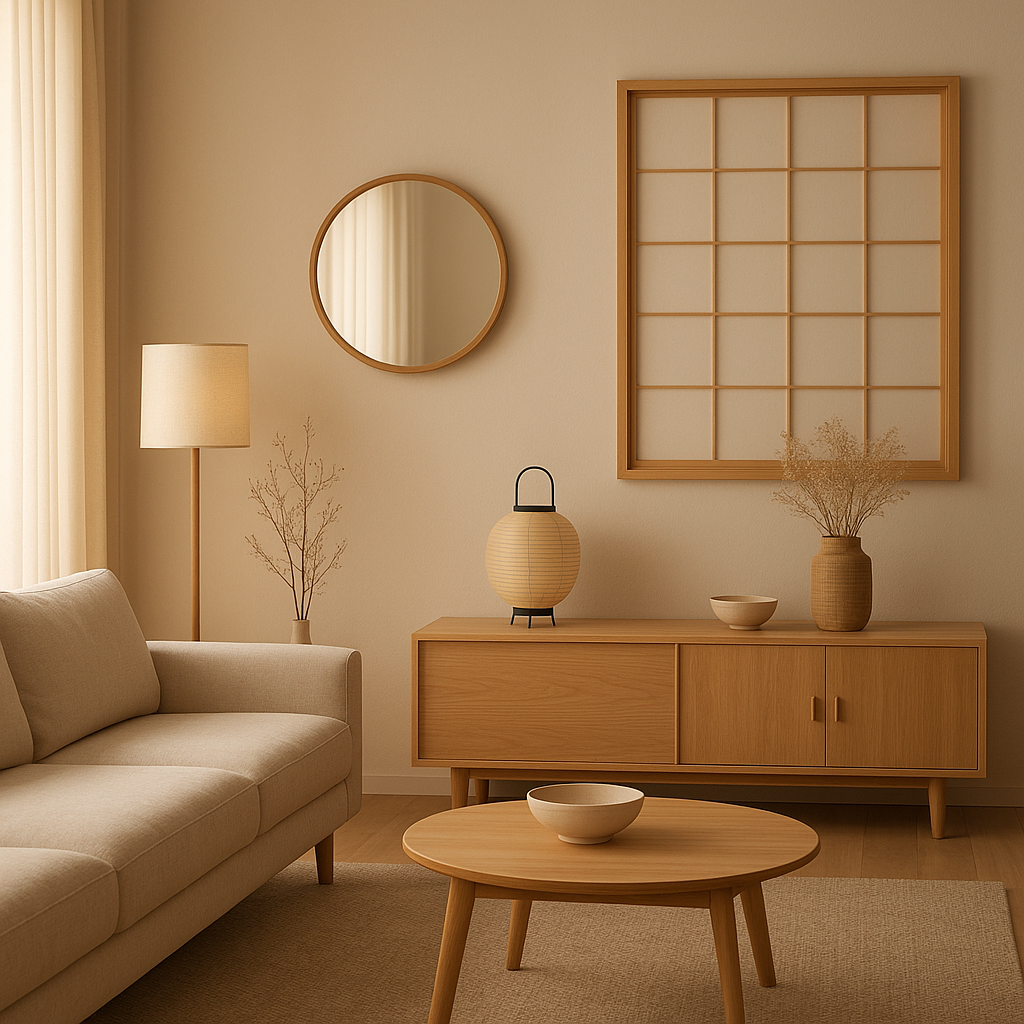 Décoration japonaise zen pour une chambre paisible avec paravent, bonsaï et lumières douces.