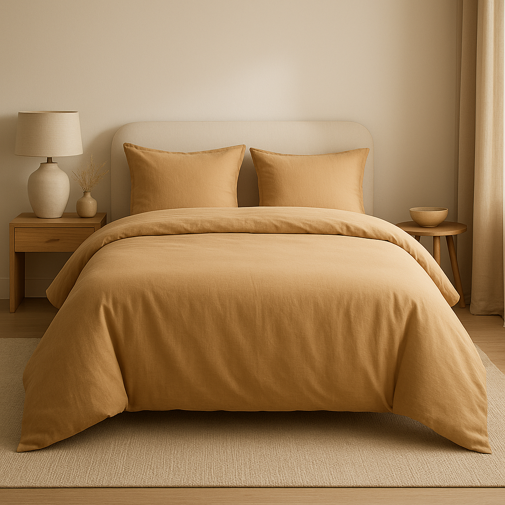 Housse de couette 220x240 en lin naturel, pour un lit spacieux et un style décontracté élégant.