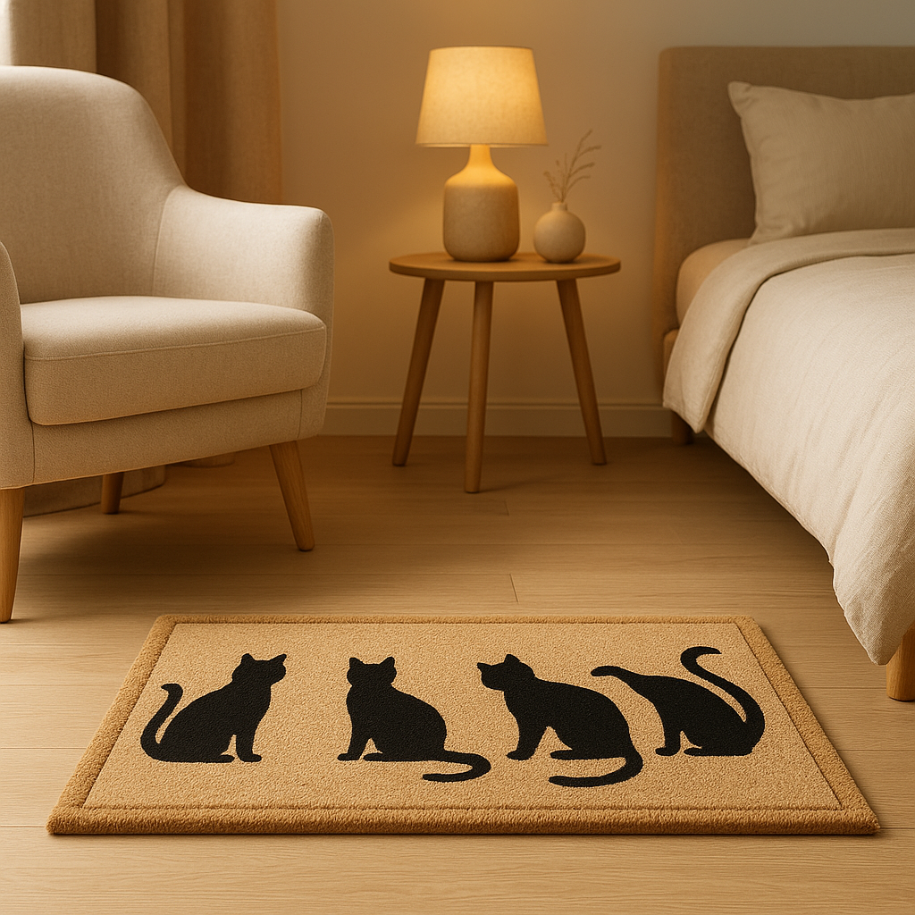 Paillasson décoratif avec motif de chats pour un intérieur chaleureux et original.