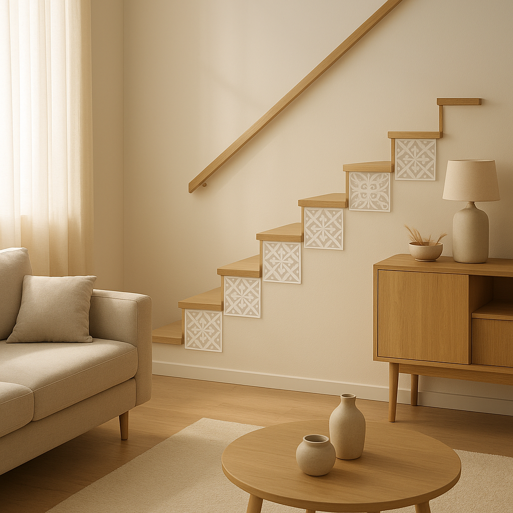 Stickers décoratifs pour escalier, motifs modernes pour personnaliser vos marches intérieures.