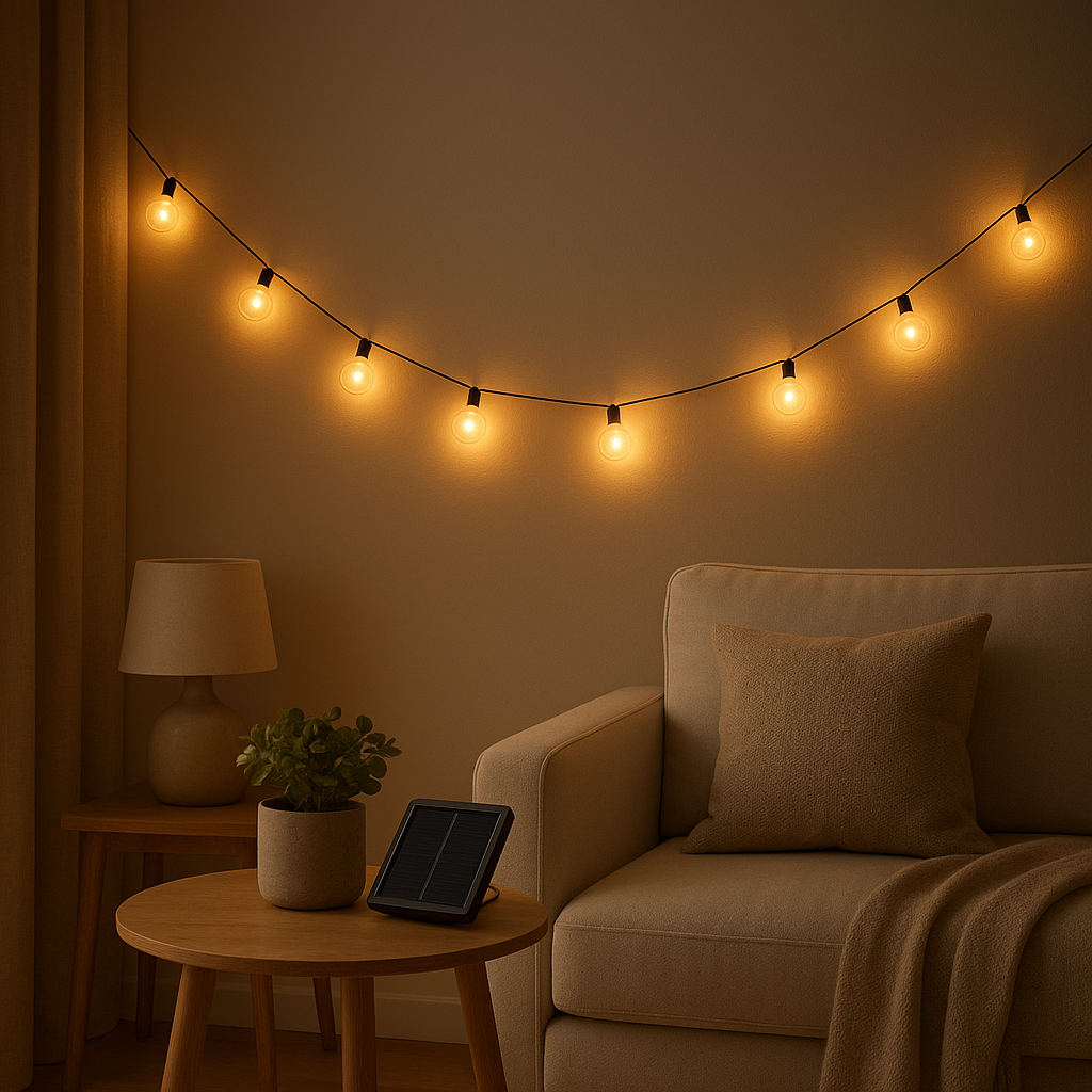 Guirlande solaire LED pour décorer et illuminer votre jardin, terrasse ou balcon la nuit.