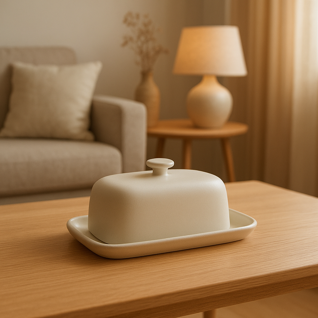 Beurrier en céramique artisanale pour une table d'intérieur élégante