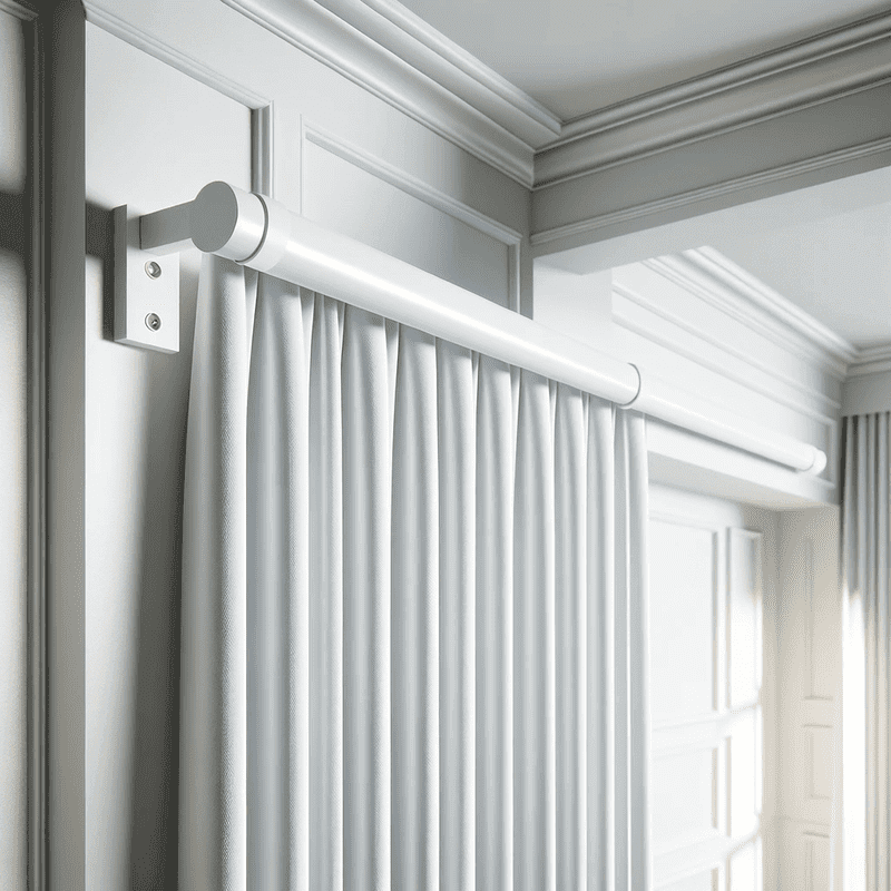 Élégante tringle à rideaux blanche, sobre et discrète, s'intégrant parfaitement à tout type de décoration intérieure.