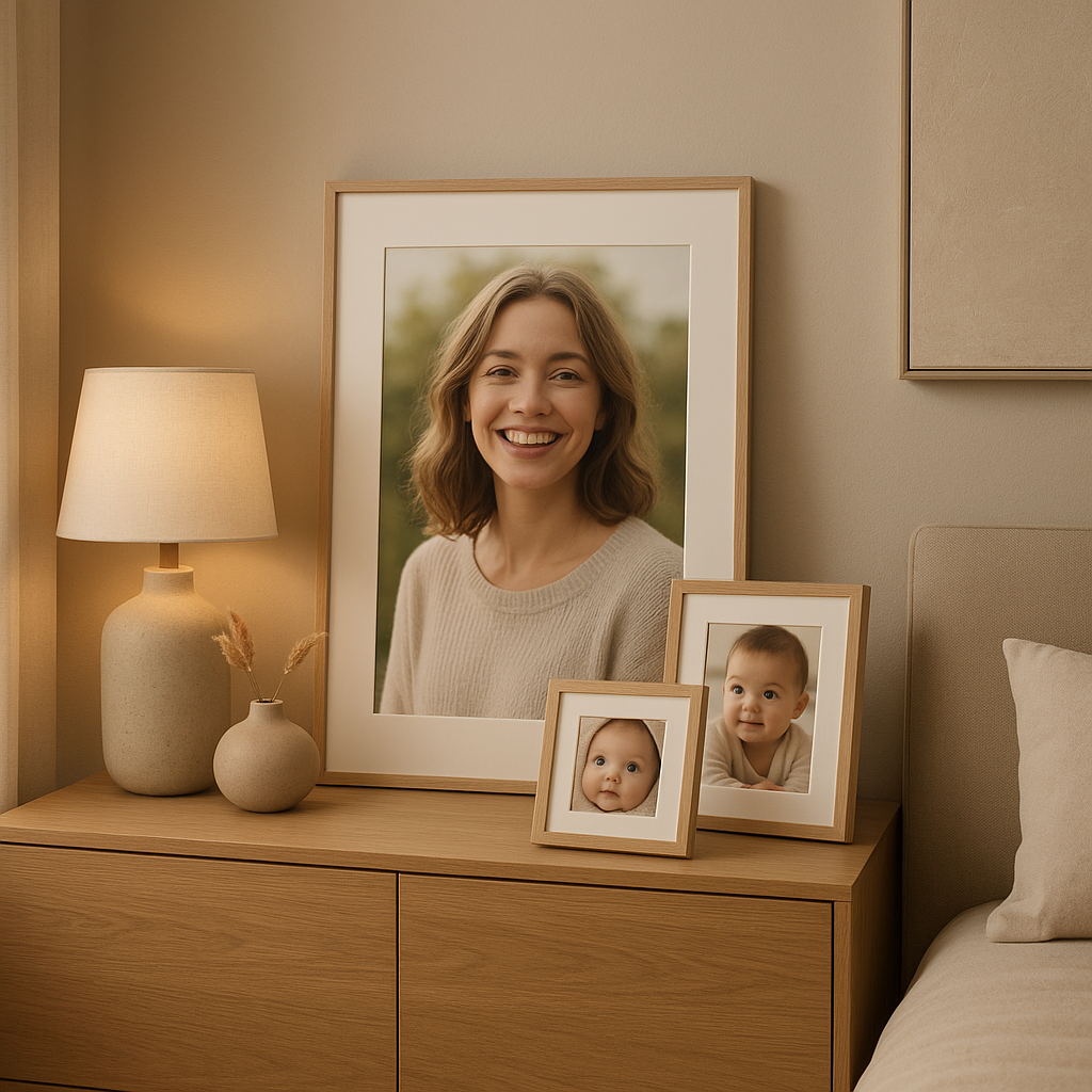 Cadre photo personnalisé en bois avec vos plus beaux souvenirs imprimés en grand format.