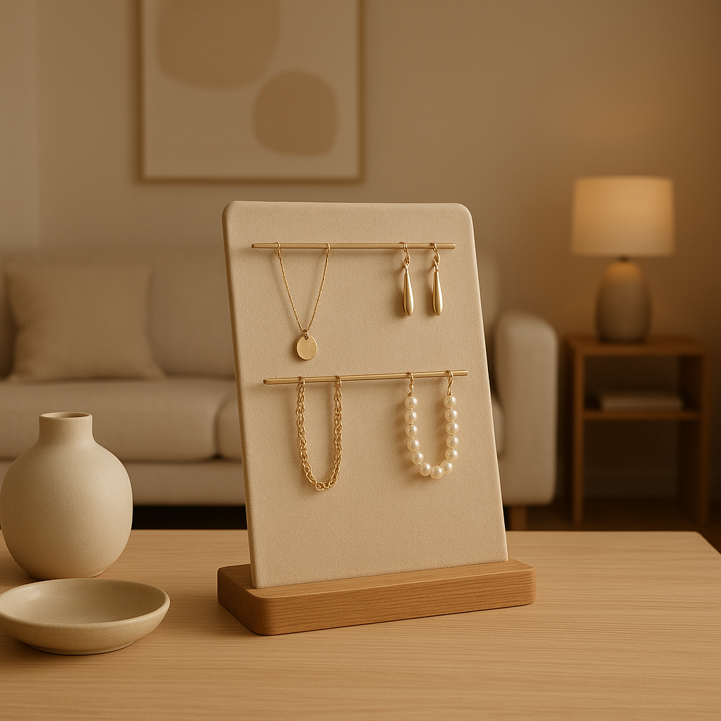 Porte-bijoux design en bois pour ranger et sublimer vos colliers et bracelets.