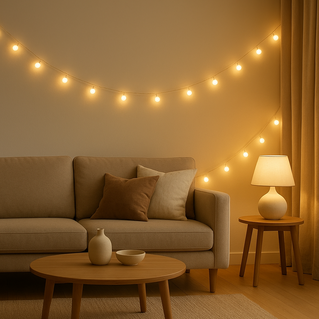 Guirlande lumineuse LED pour sapin de Noël, décoration intérieure chaleureuse et féerique.