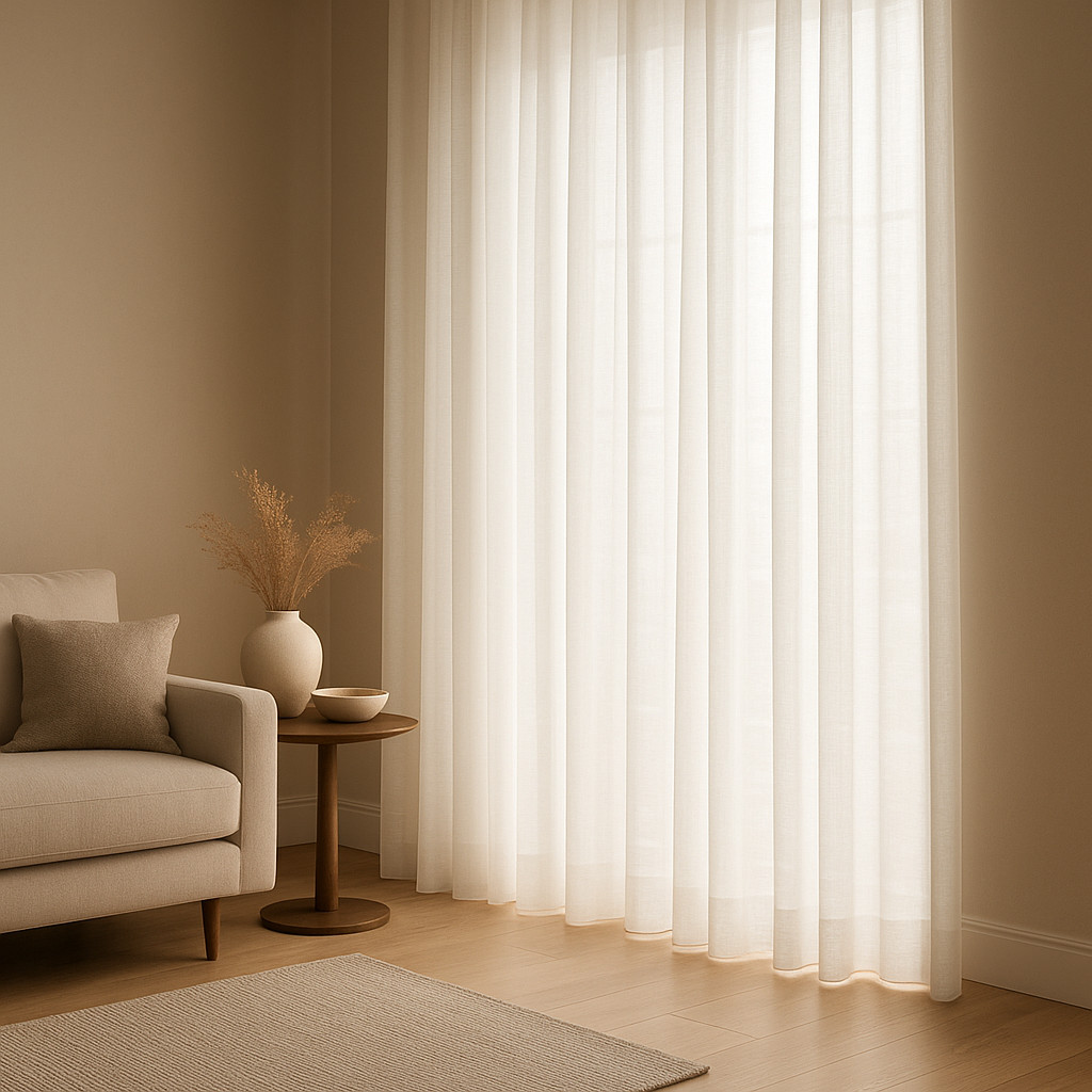 Rideau voilage moderne laissant filtrer la lumière pour une ambiance douce et épurée