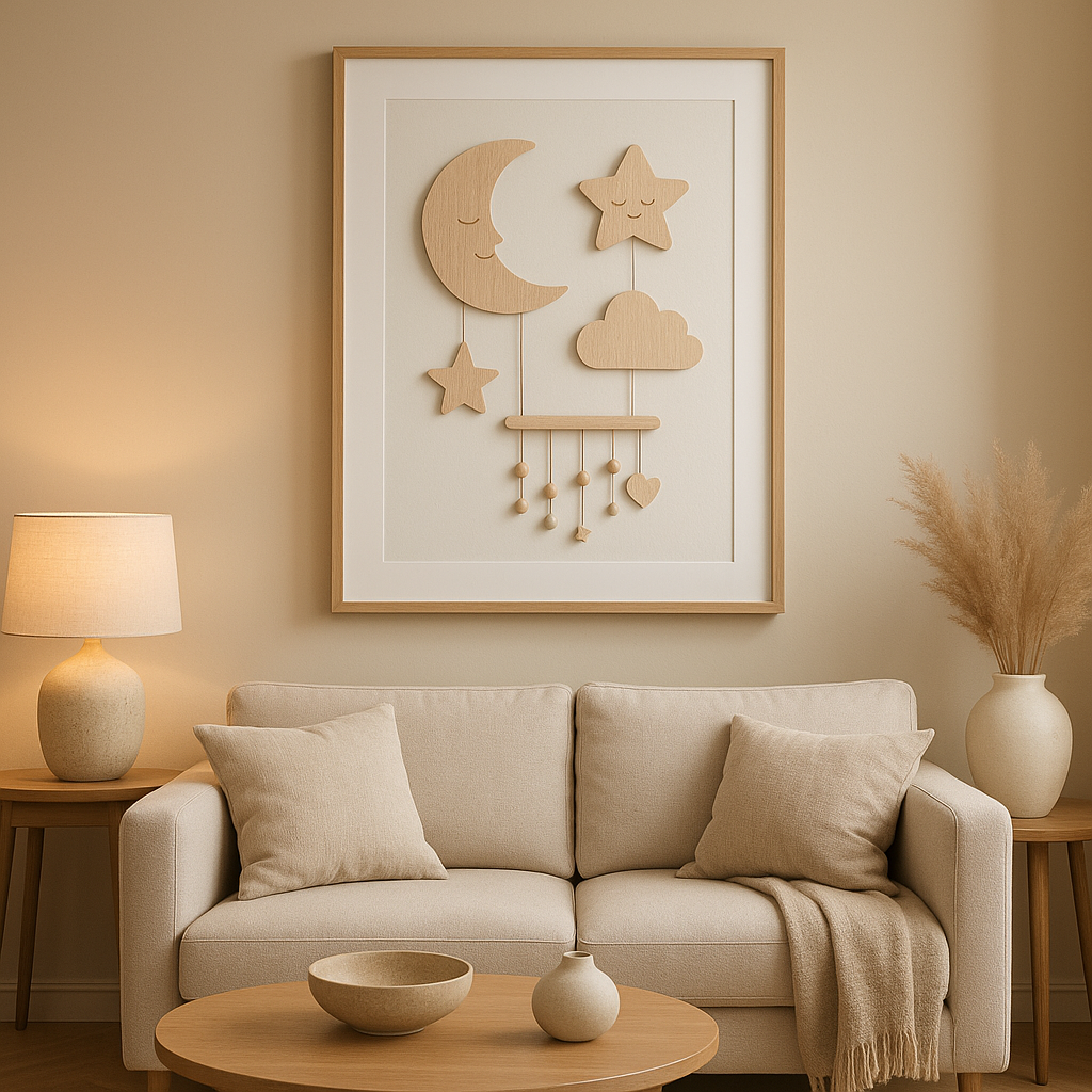 Décoration murale chambre bébé avec une guirlande d'étoiles et de nuages doux