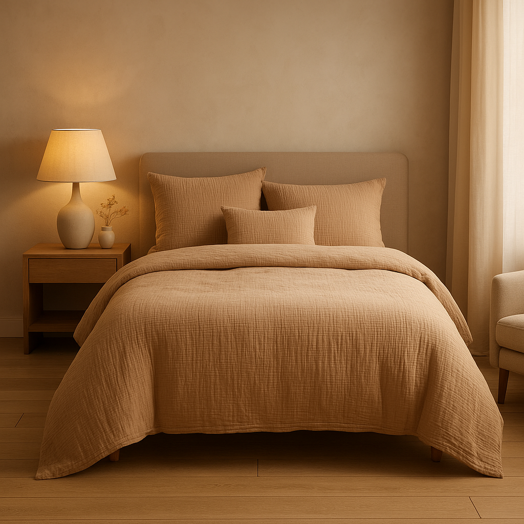 Parure de lit en gaze de coton douce et respirante pour une chambre zen