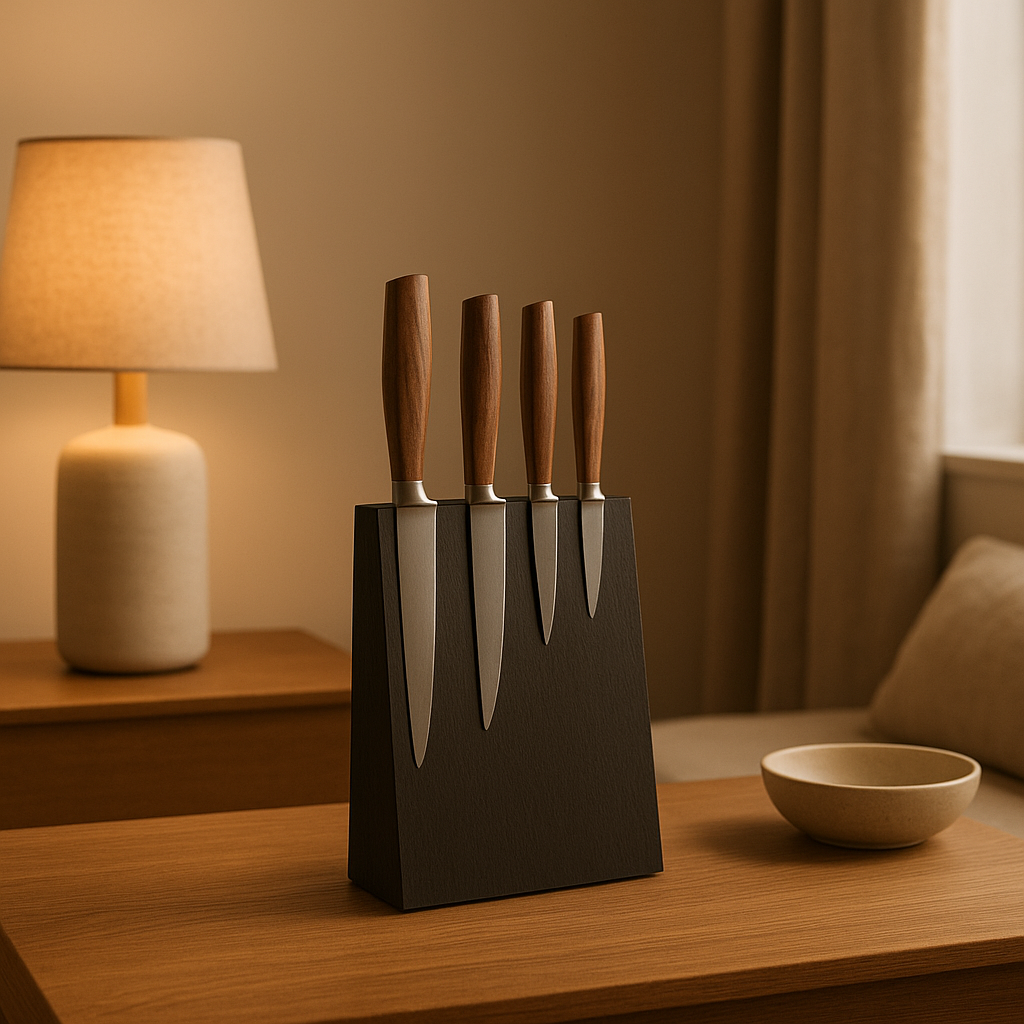 Porte-couteau mural en bois massif pour ranger vos couteaux de cuisine avec style.