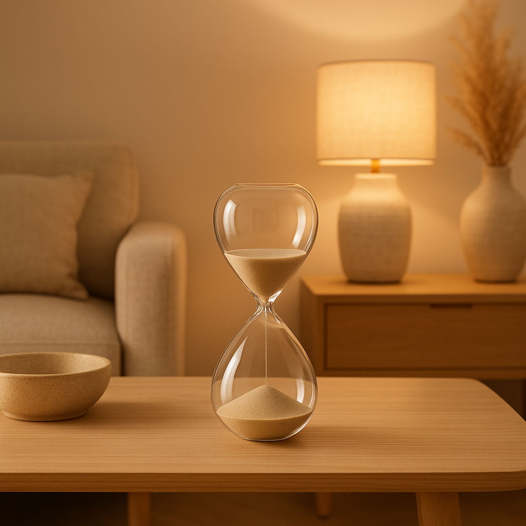 Sablier déco en bois et métal pour une ambiance rétro et apaisante dans votre intérieur.