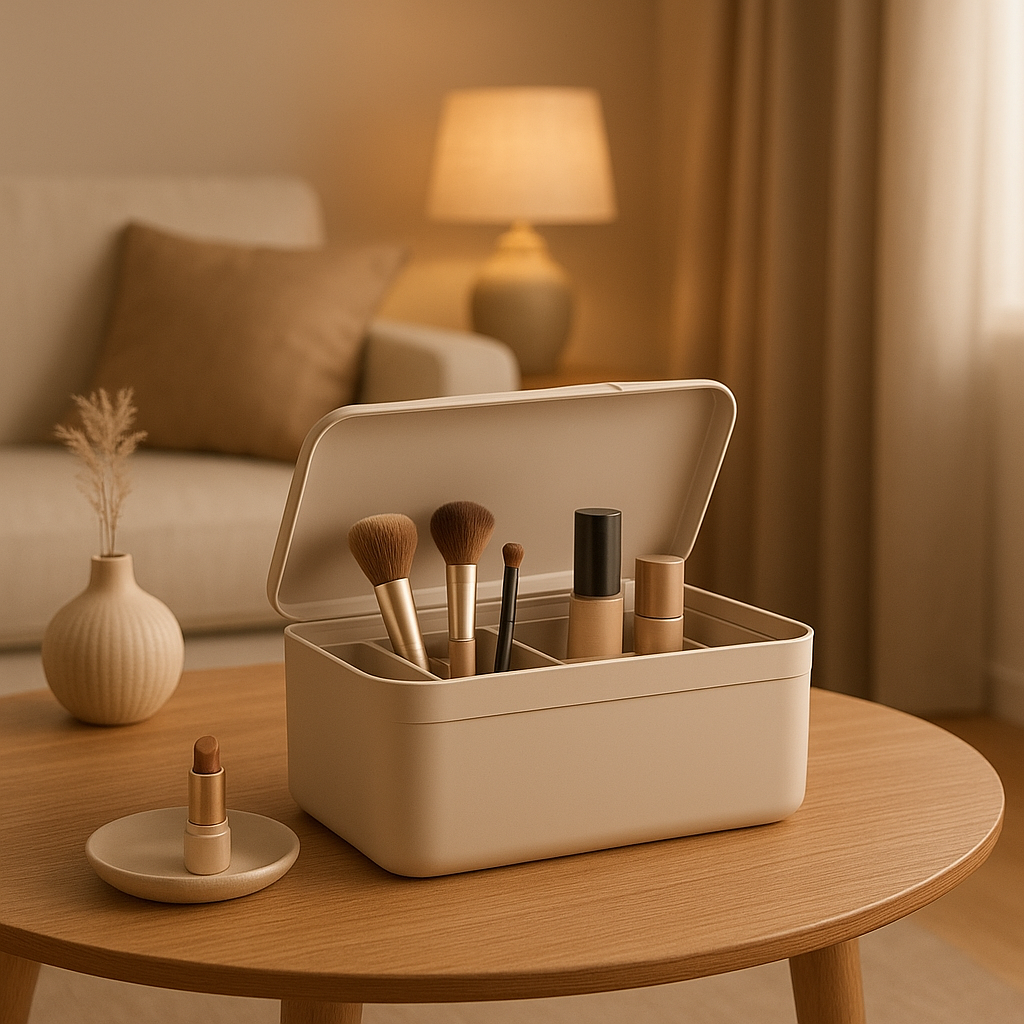 Boîte de rangement maquillage transparente pour organiser vos cosmétiques et pinceaux