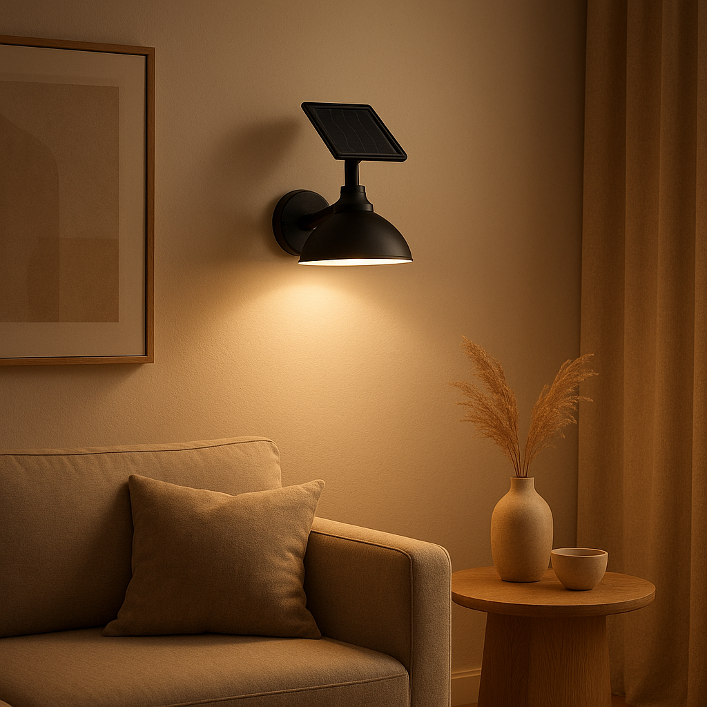 Lampe solaire murale extérieure moderne pour éclairer et décorer votre jardin ou terrasse la nuit.
