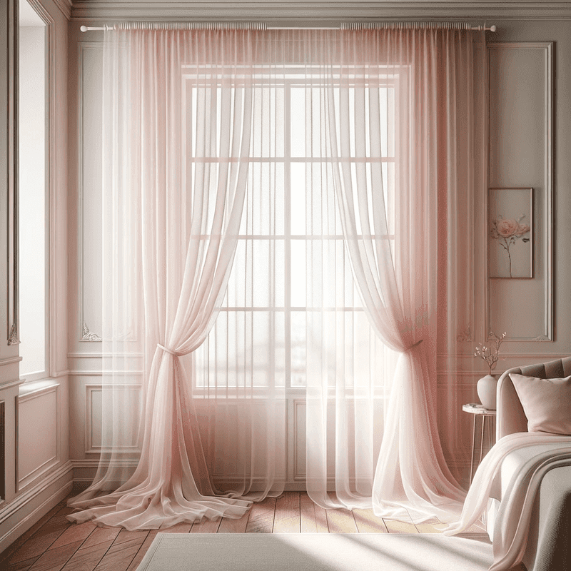 Un voilage délicat, d'un rose poudré doux, apportant une touche de légèreté et de douceur à votre intérieur.