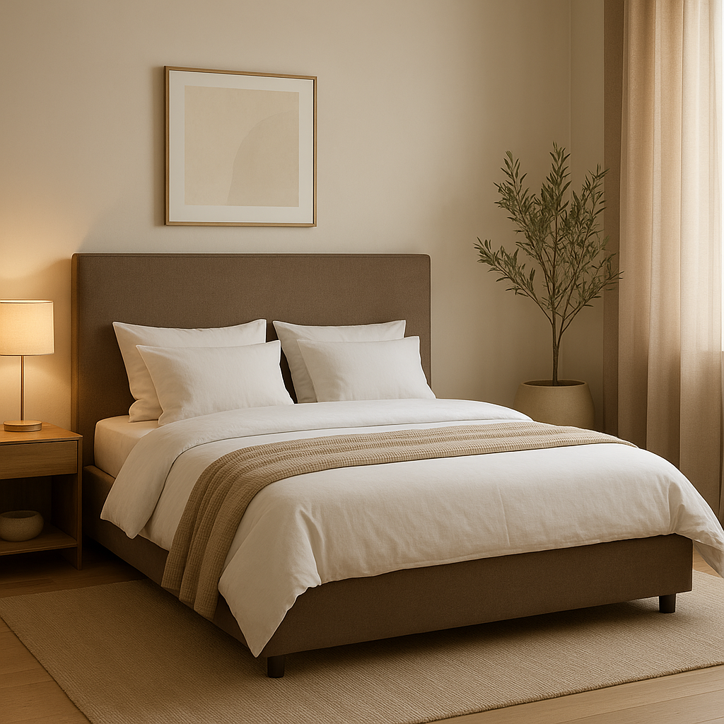 Tête de lit 200x200 en tissu gris, design moderne et tête de lit capitonnée pour chambre.