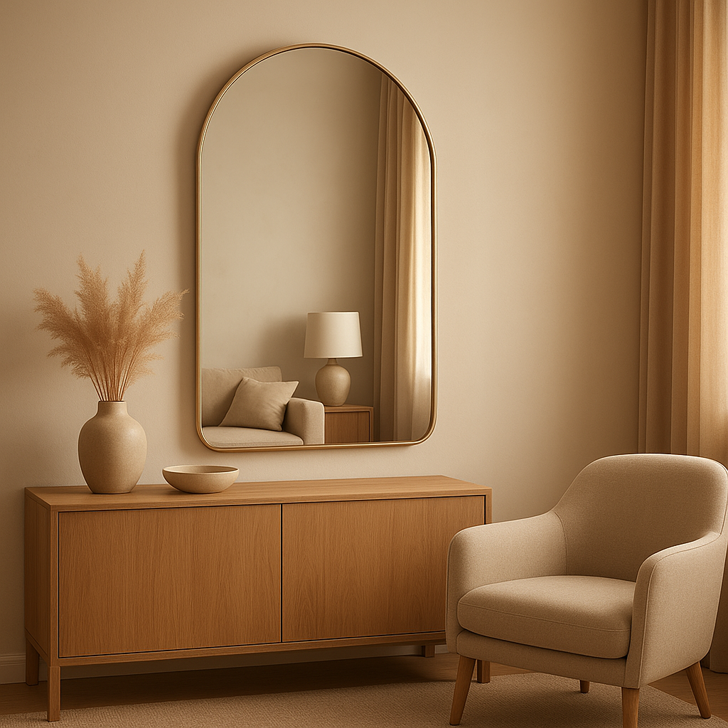 Grand miroir mural design pour décorer et agrandir visuellement votre espace intérieur