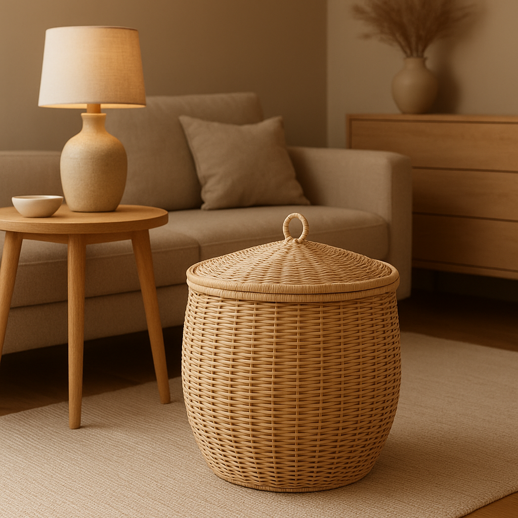 Panier de rangement avec couvercle en osier naturel pour un rangement déco