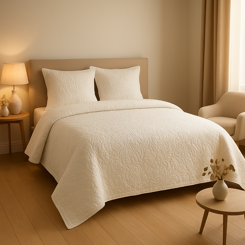Couette boutis lit en tissu naturel pour une chambre paisible et élégante