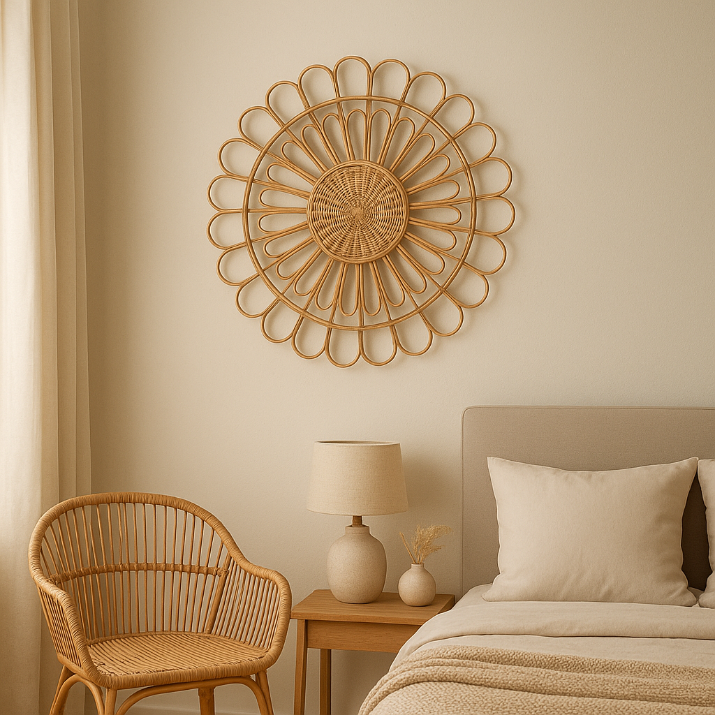 Décoration murale en rotin naturel pour une ambiance bohème et chaleureuse