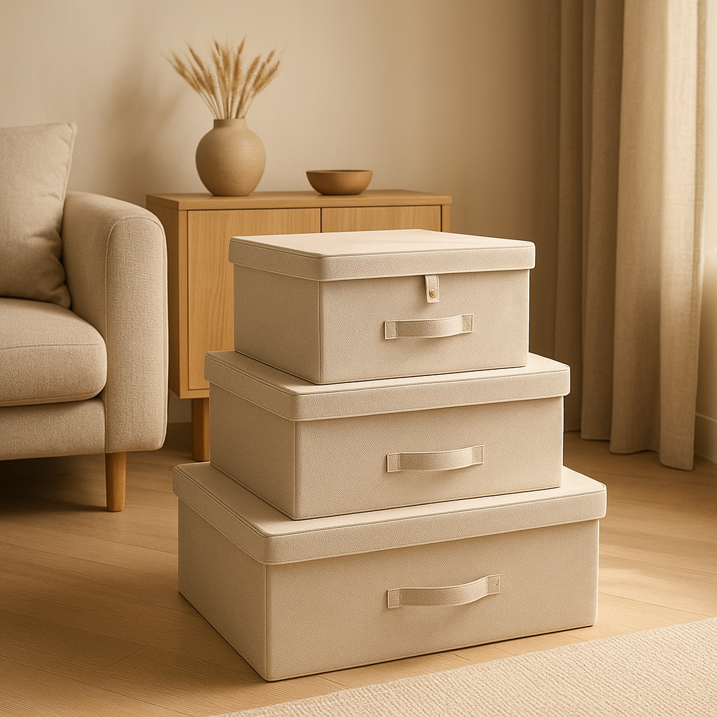 Boîte de rangement pour vêtements en tissu, idéale pour optimiser l'espace de votre dressing.