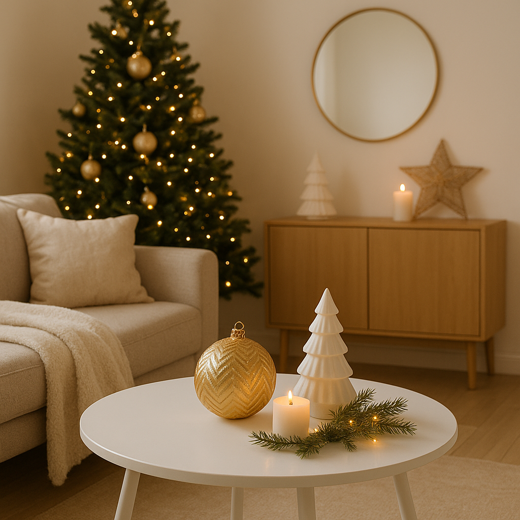 Table de Noël décorée avec des bougies et des ornements pour une décoration de fête élégante