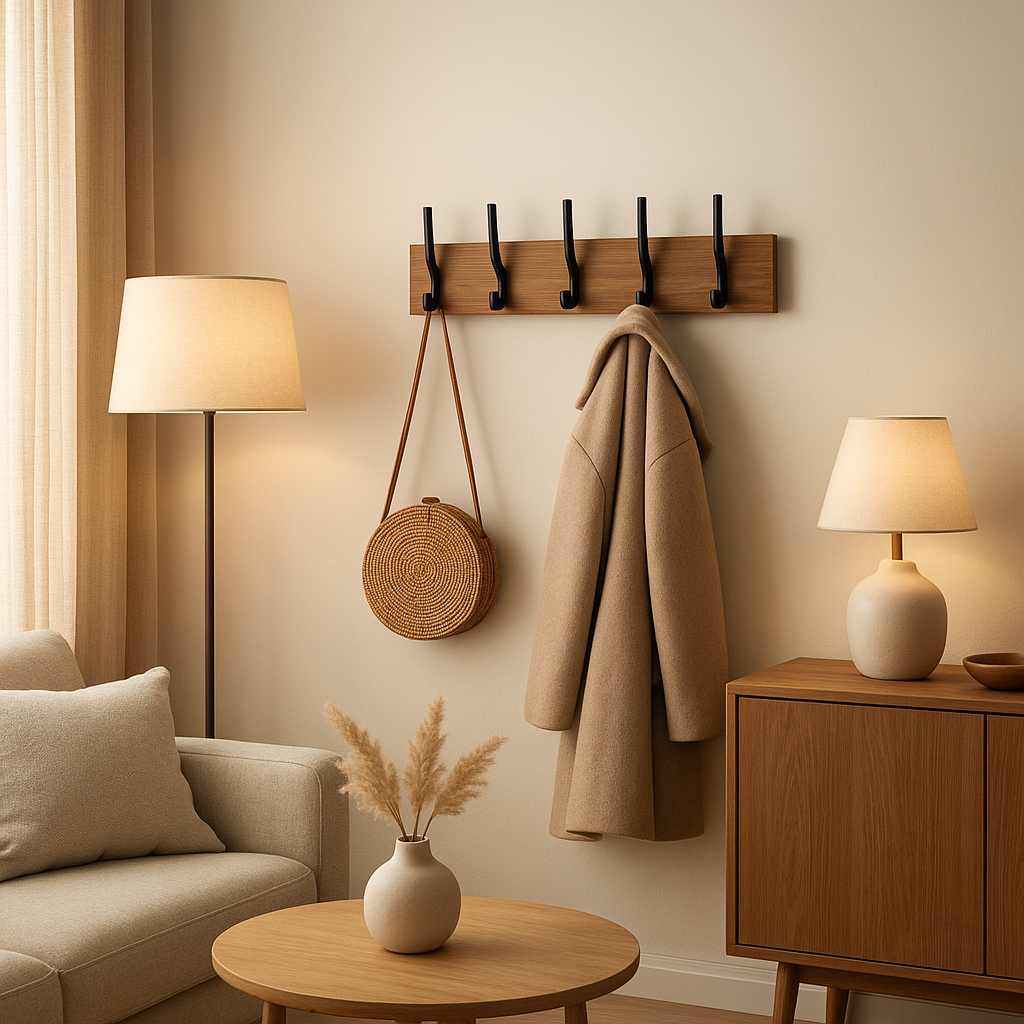 Porte manteau mural design en bois et métal pour un rangement élégant dans votre entrée