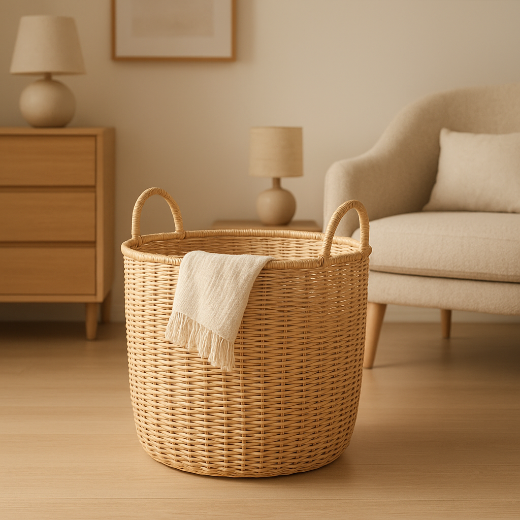 Grand panier de rangement en osier naturel pour le rangement déco de votre intérieur