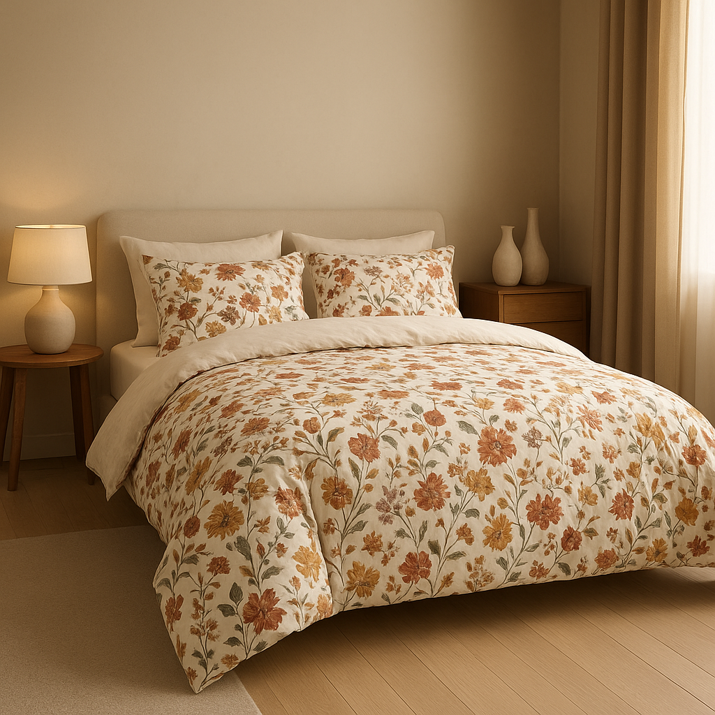 Housse de couette fleuri imprimé motifs botaniques pour une chambre décor nature