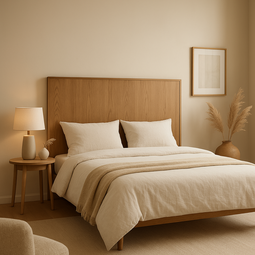 Tête de lit en bois massif design pour chambre à coucher contemporaine