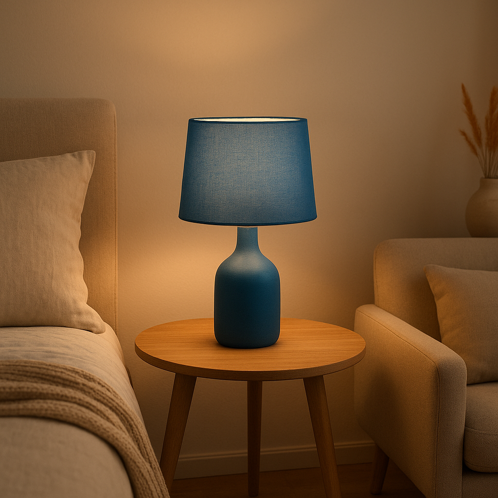 Lampe de chevet bleue design en céramique pour une ambiance apaisante dans la chambre