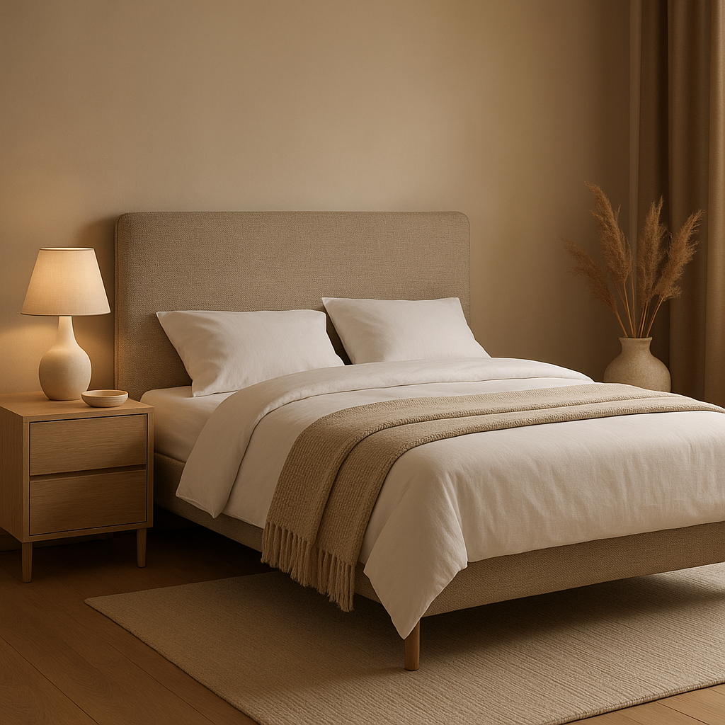 Tête de lit 90cm en tissu gris, design moderne pour chambre à coucher avec rangement intégré.