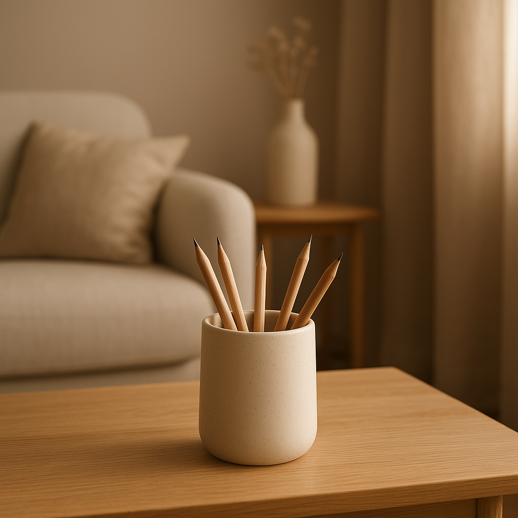 Pot à crayons design en bois pour un rangement créatif et élégant sur votre bureau