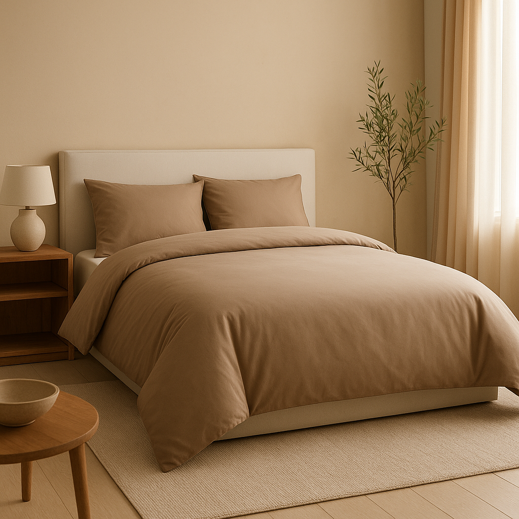 Housse de couette 140 cm pour lit une personne, en tissu naturel et design épuré.