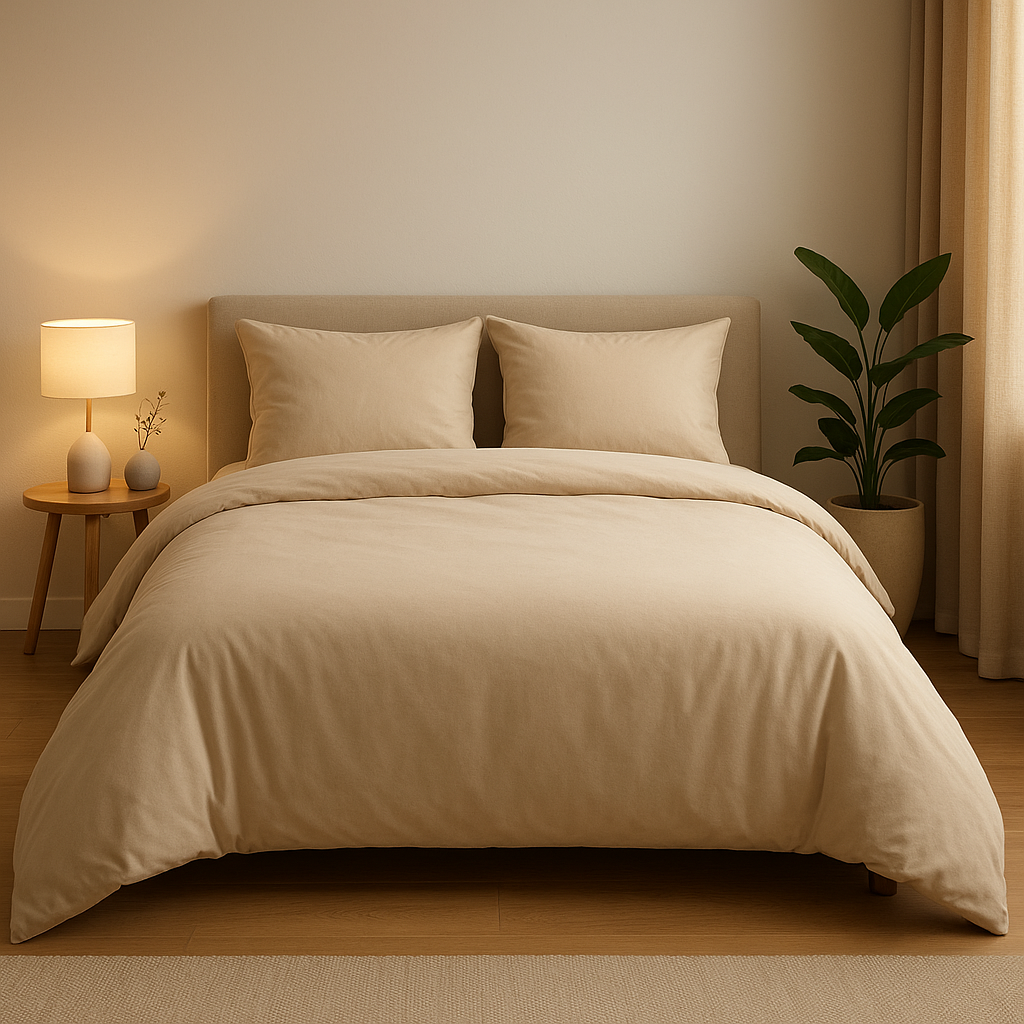 Housse de couette deux personnes en lin, pour une chambre au style naturel et apaisant.