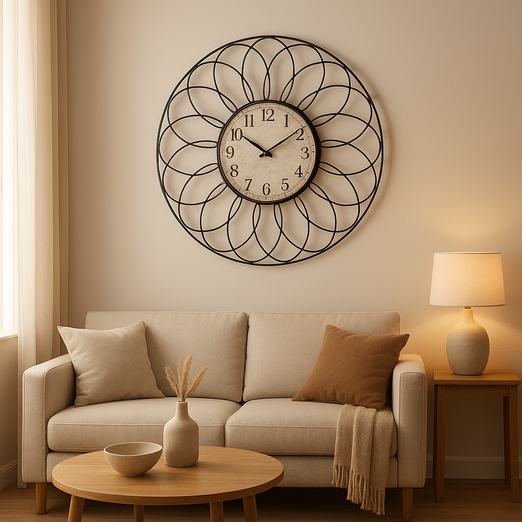 Horloge murale décorative moderne pour salon, design élégant et contemporain.