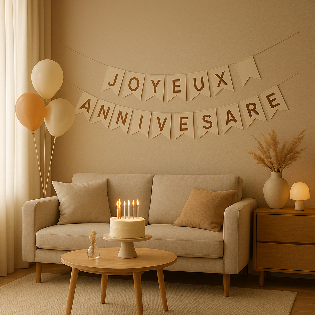 Décoration de salle d'anniversaire complète avec guirlandes, ballons et banderole joyeuse