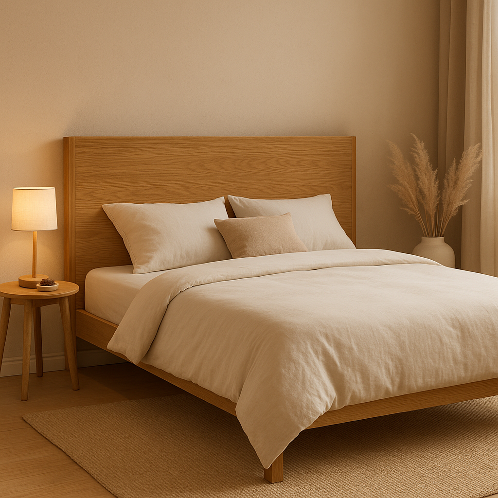 Tête de lit en bois massif 140 cm, design contemporain pour chambre à coucher élégante.